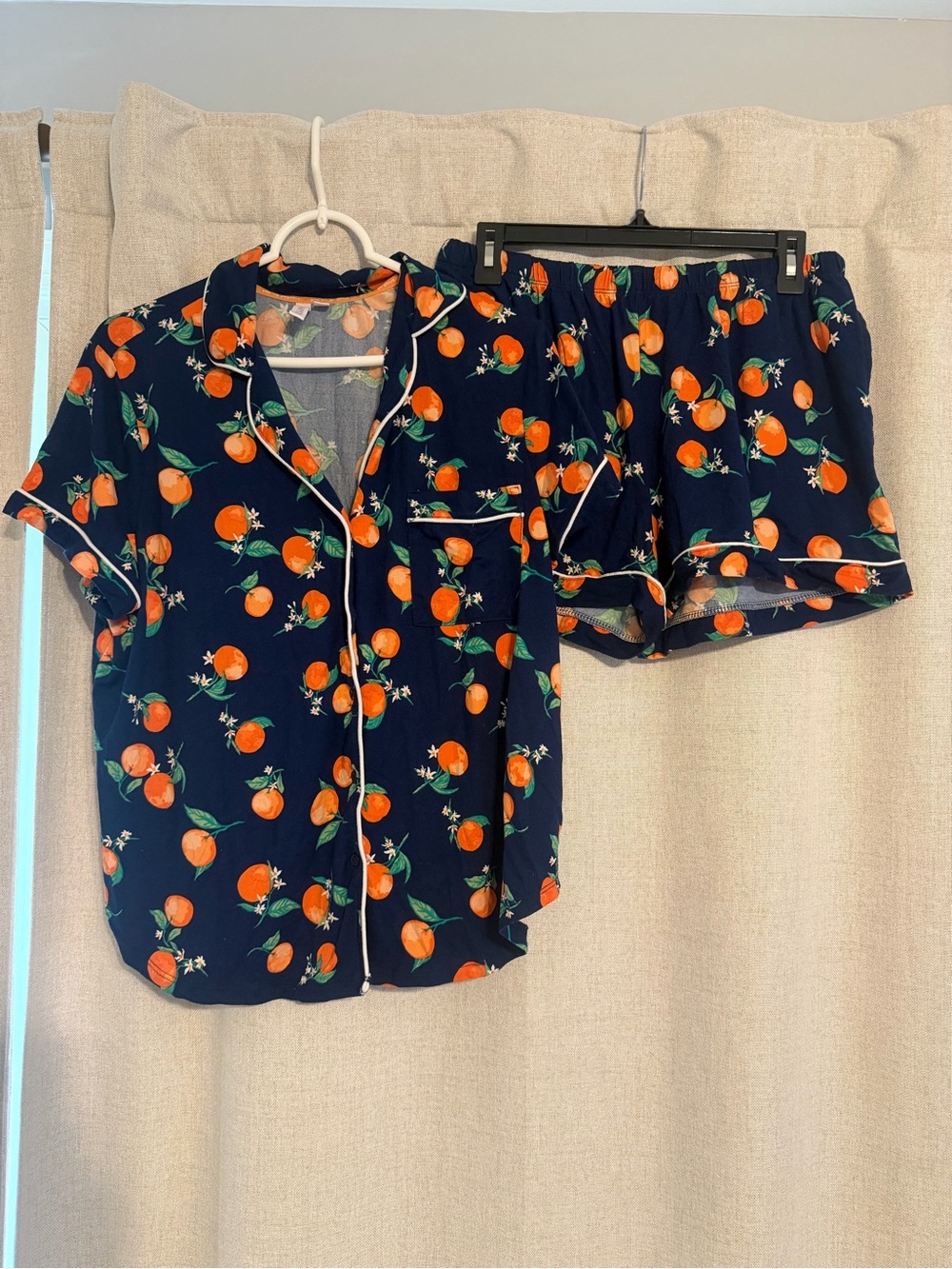 Women’s Navy Orange Print Short Pajama Set